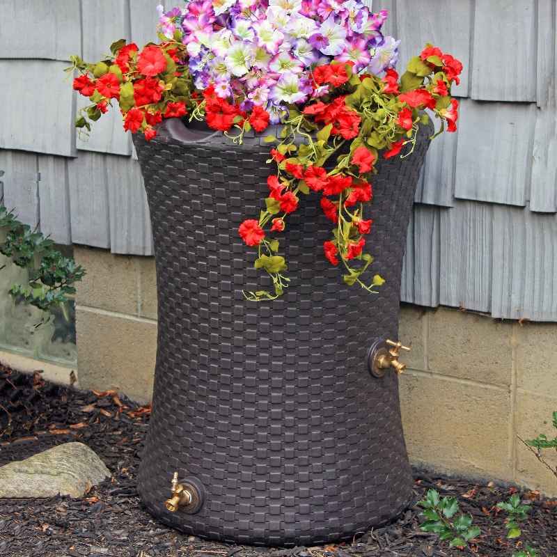 Wicker-Look Rain Barrel Planter
